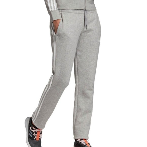 adidas women's essentials cotton fleece 3 stripe open hem pants